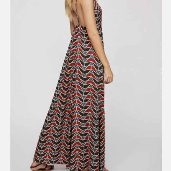 Free People Maxi Dress Wrap Siren Red Blue Geo Linen Blend Women's Size XS - Picture 7 of 7